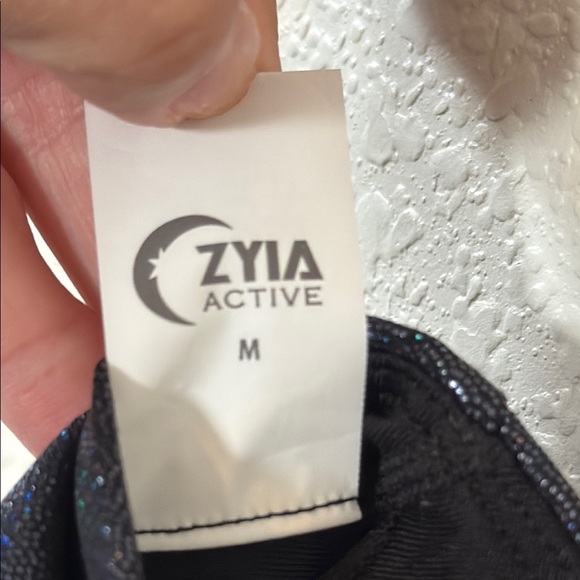 ZYIA Dark Blue sparkly metallic Leggings and Sports Bra Set Size 2 Medium - Picture 9 of 10